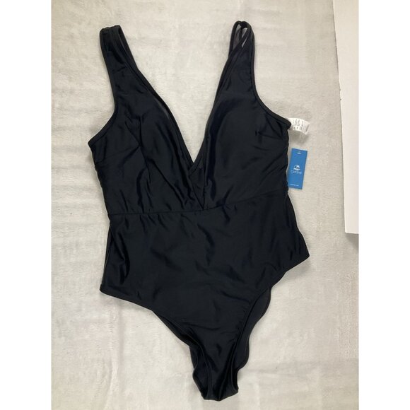 CupShe Extra Large XL Black Bathing Suit‎ NWT One Piece Swimsuit Mesh V-neck - Picture 2 of 12